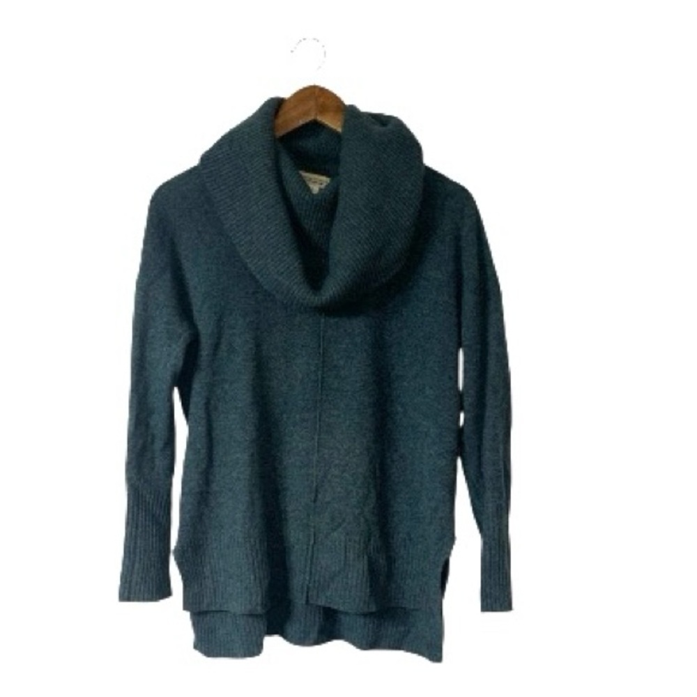 Adrienne Vittadini Green Cashmere Sweater Off Shoulder Cowl Turtleneck Medium